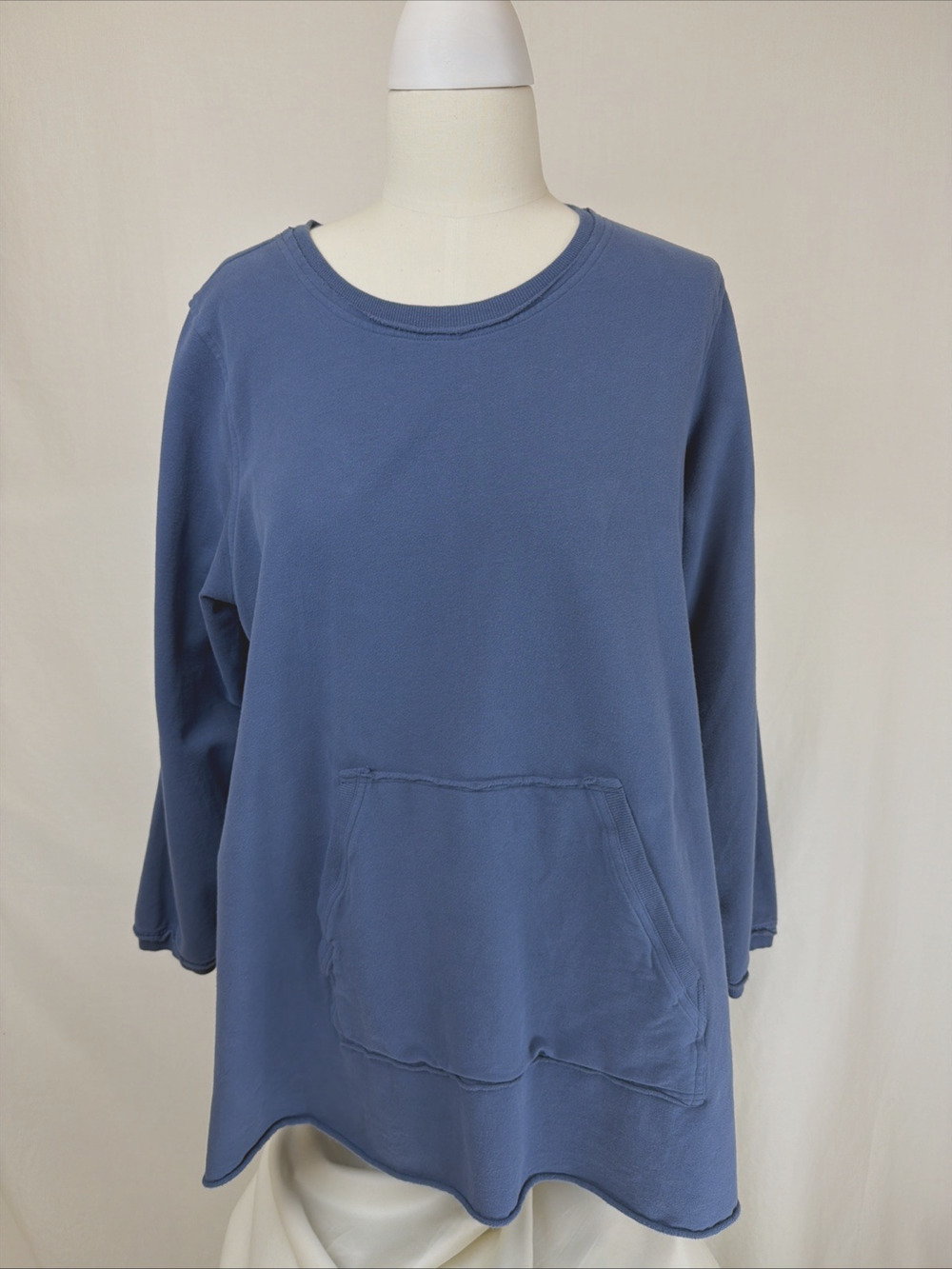 NWT Kleen Blue Long Sleeve Kangaroo Pocket High Low Hem Tunic Top #0726 SZ Large